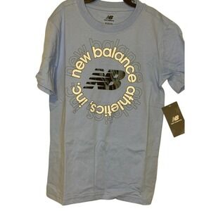 New Balance Kids Athletic T-Shirt Size M 10‎ 12 Light Blue Logo Short Sleeve NWT